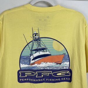 Columbia PFG‎ T-Shirt Fishing Graphic Tee Yellow 100% Cotton Men's Size Large